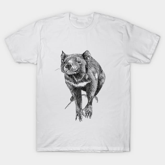 Tasmanian Tassie Devil scientific nature black ink pen drawing illustration T-Shirt by DamiansART